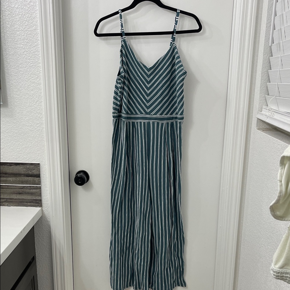 Xhilaration Teal and White Striped Jumpsuit